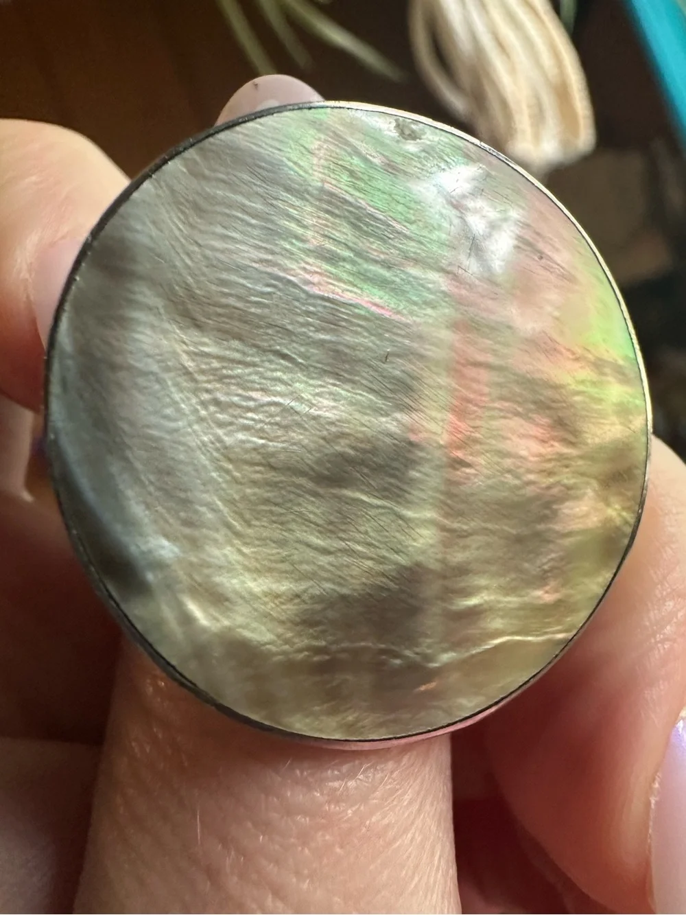 Iridescent Mother of Pearl Circle Disk Ring
